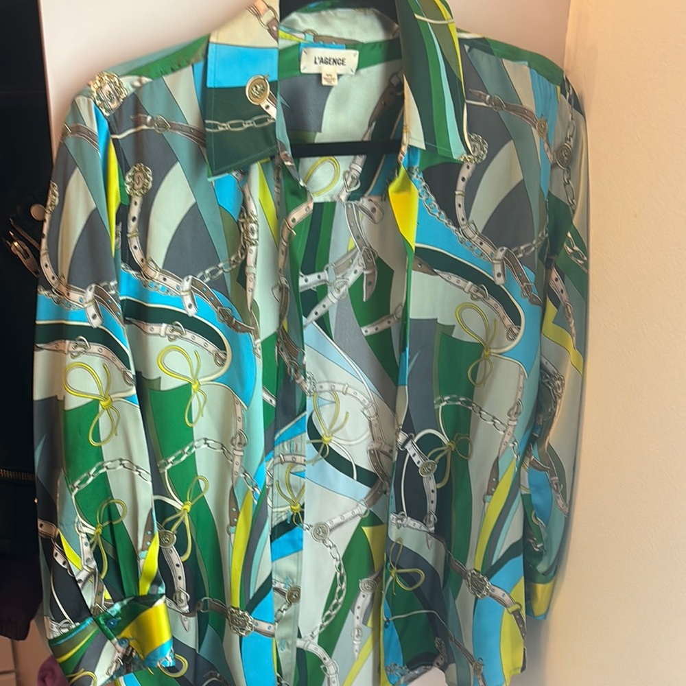 L'AGENCE Vibrant Green and Blue Blouse